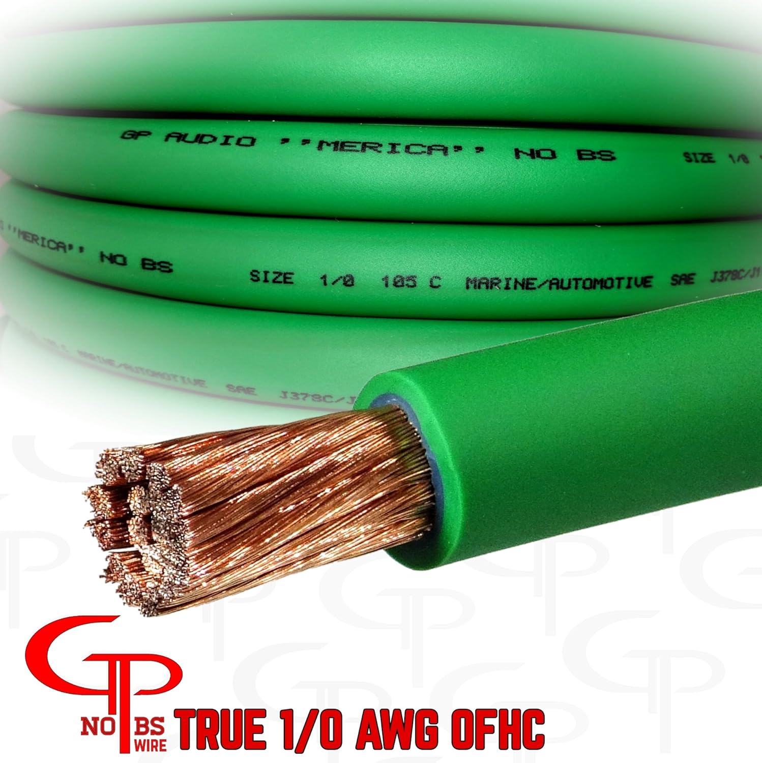 25 ft TRUE AWG 1/0 Gauge OFHC GREEN 