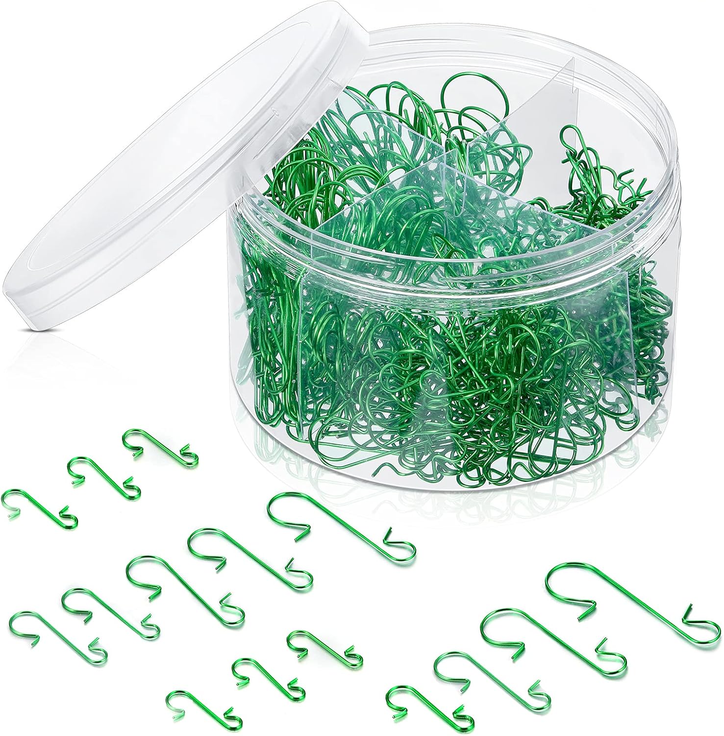 Ornament Hooks - Hotop 350 Pieces Christmas Ornament Hooks Metal Wire Hooks Heavy Duty S Shaped Ornament Hanger Xmas Tree Hanger with Storage Box for Holiday Tree Decoration, Green in 4 Sizes