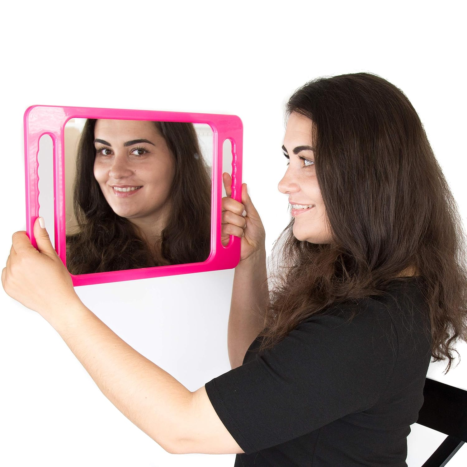 Large Hand Mirror with Double Handle - Rectangular Hand Held Mirror with Handle - Hair Salon Equipment Hairstylist and Barber Accessories (Black): Furniture & Decor