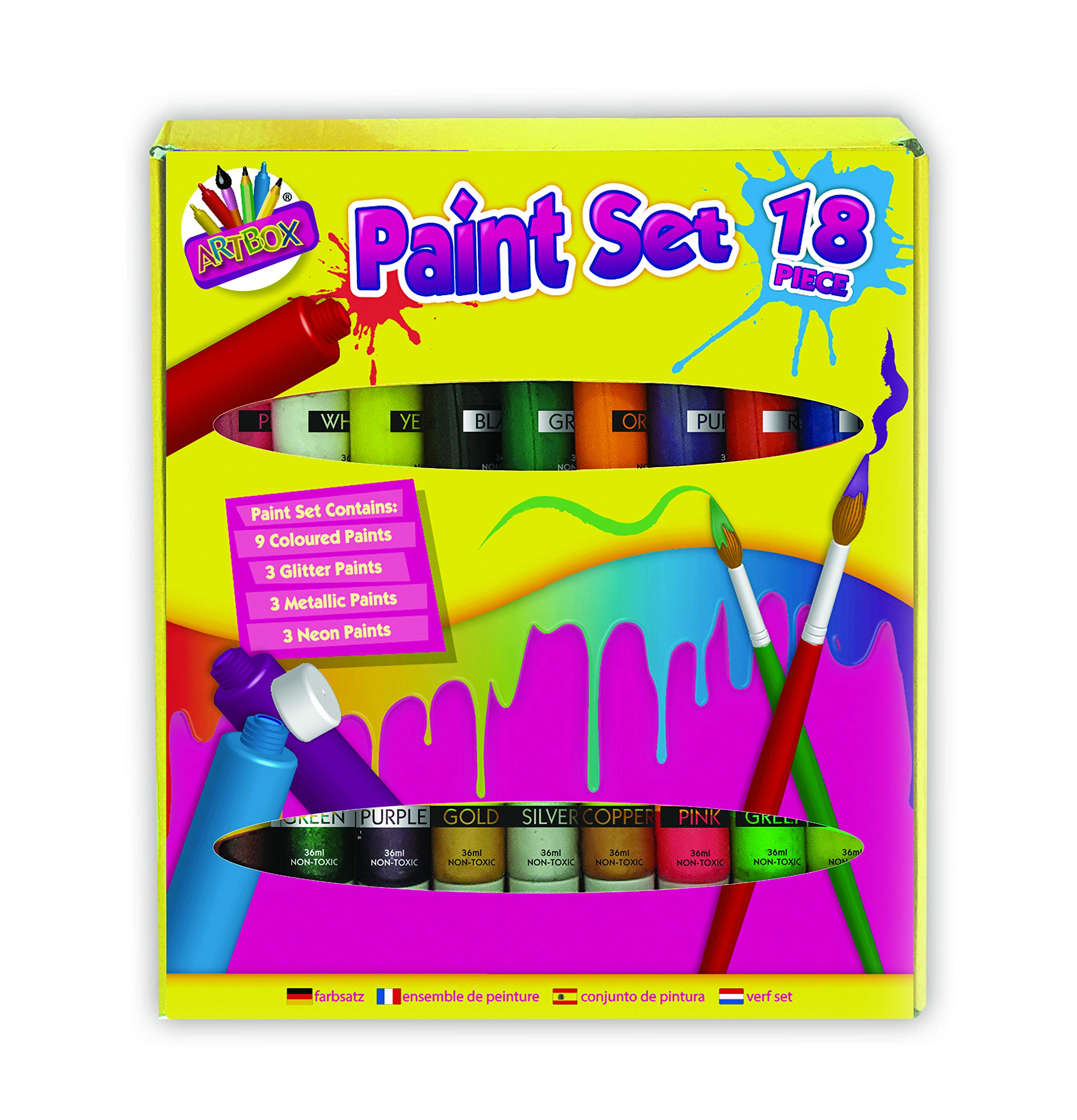 ART BOX Craft Paints 18x36ml Tubes, Assorted, 287mm by 260mm by 32mm