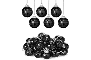 BBTO 24 Pieces Mini Christmas Disco Balls 70s Party Decor Christmas Tree Decoration Hanging Reflective Mirror Disco Ball Decoration for Birthday Party Decor(1.18 Inch,Black)