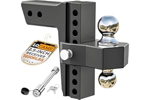 LOCAME Adjustable Trailer Hitch, Fits 2.5-Inch Receiver Only, 8-Inch Drop Aluminum Drop Hitch,18,500 LBS GTW-Tow Hitch for Heavy Duty Truck with Double Stainless Steel Locks, Black, LC0019