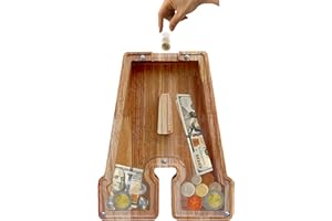 YWMSGM Large Piggy Bank for Kids Boys Girls, Personalized Wooden Letter Piggy Bank with Cut-Out Design, Alphabet Letter Coin Banks, Money Savings Box,Birthday Present for Kids Adults and Home Decoration (A)