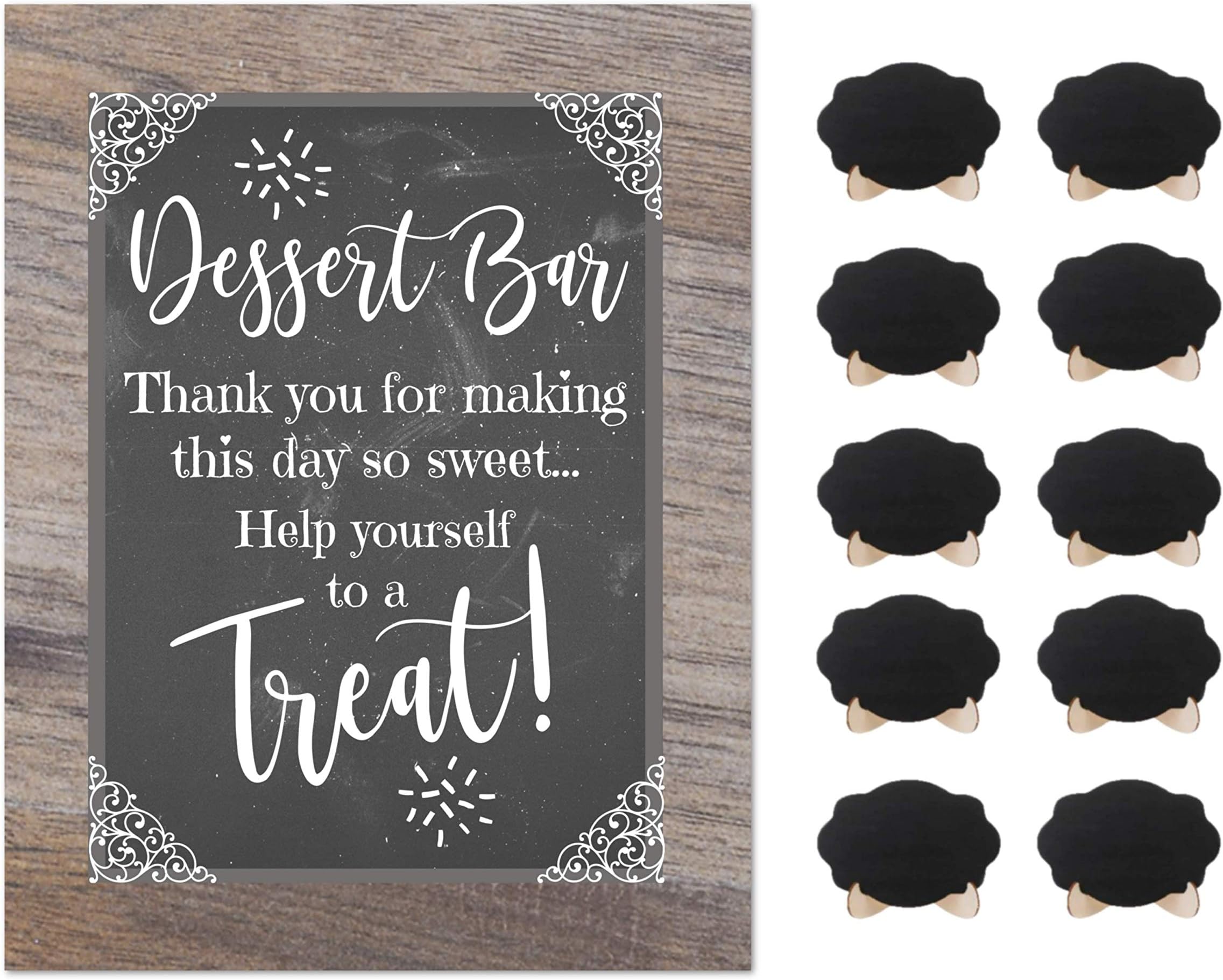 Dessert Bar Party Rustic Chalkboard Paper Sign Wedding Shower Buffet Supplies with 10 Small Mini Chalkboards Accessories…