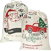 SULOLI 2Pcs Christmas Large Santa Sacks, 26" x 19" Xmas Canvas Gift Bag with Drawstring for Christmas Holiday Party Decorations