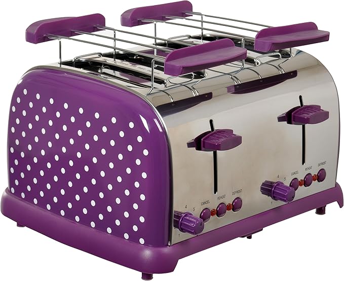 TKG Design Stainless Steel Four Slice Toaster with Extra Wide Slots