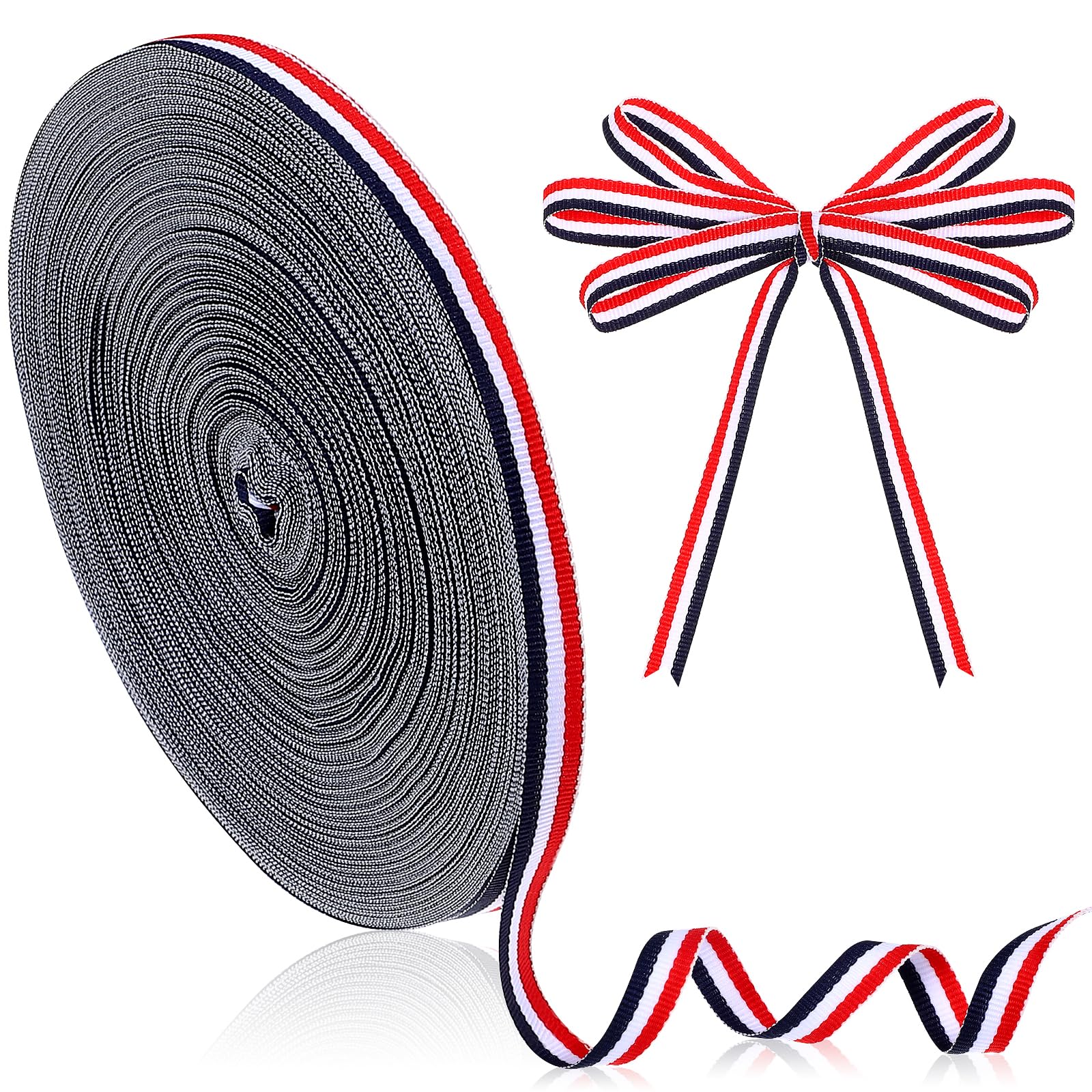 FOMIYES 50 Metres Striped Polyester Ribbon, 1cm Wide Red White Blue Webbing Roll for British Union Jack Crafts, DIY Sewing, Wedding Gift Wrapping & Party Decoration Spool