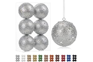 OAIRSE 4" Large Shatterproof Silver Christmas Balls Ornaments - 6 Pcs, Bulk Glitter, Big Christmas Tree Ornaments for Xmas Trees, Halloween & Holiday Party Decoration