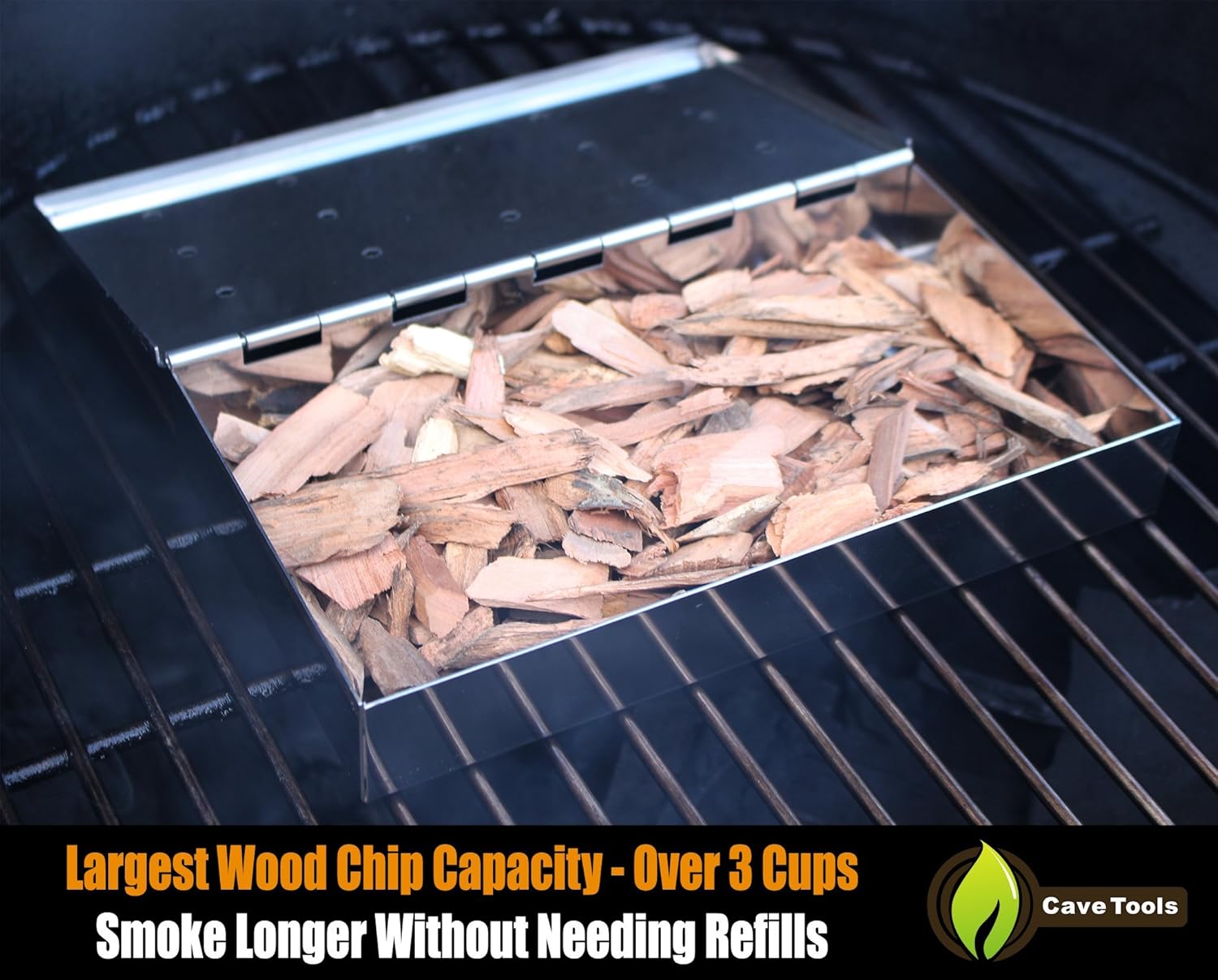 Smoker Box Maximum Wood Chip Capacity - 25% Thicker Stainless Steel Won't Warp - Charcoal & Gas Grill BBQ Meat Smoking Hinged Lid - Best Grilling Accessories & Barbecue Utensils for Dad: Garden & Outdoor