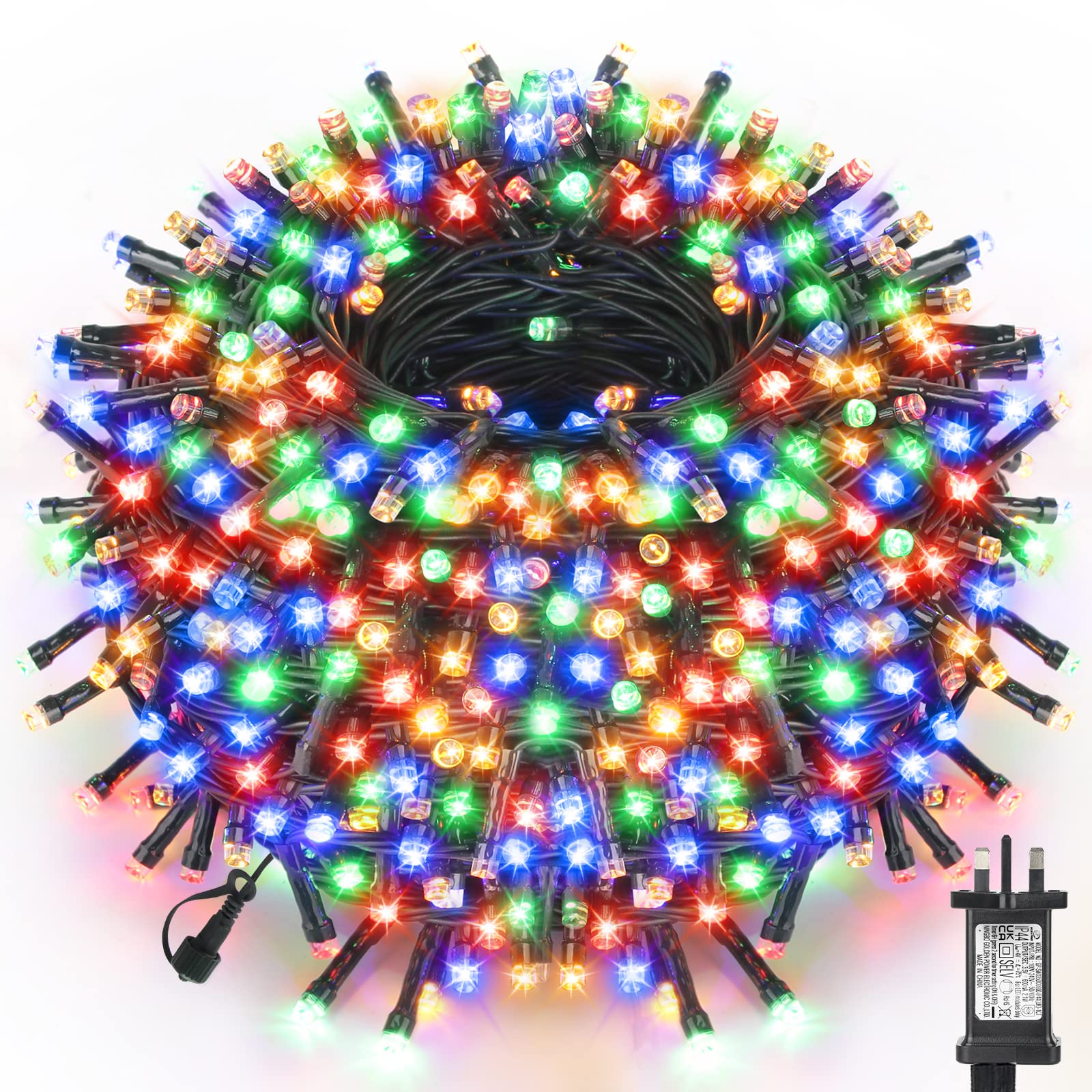 WUJUN 105ft 300 LED Christmas Tree Lights, Christmas String Lights End-to-End Plug 8 Modes Memory Function Outdoor Indoor Fairy Lights, Garden, Party, Wedding, Holiday, Multi-Colour — image 1