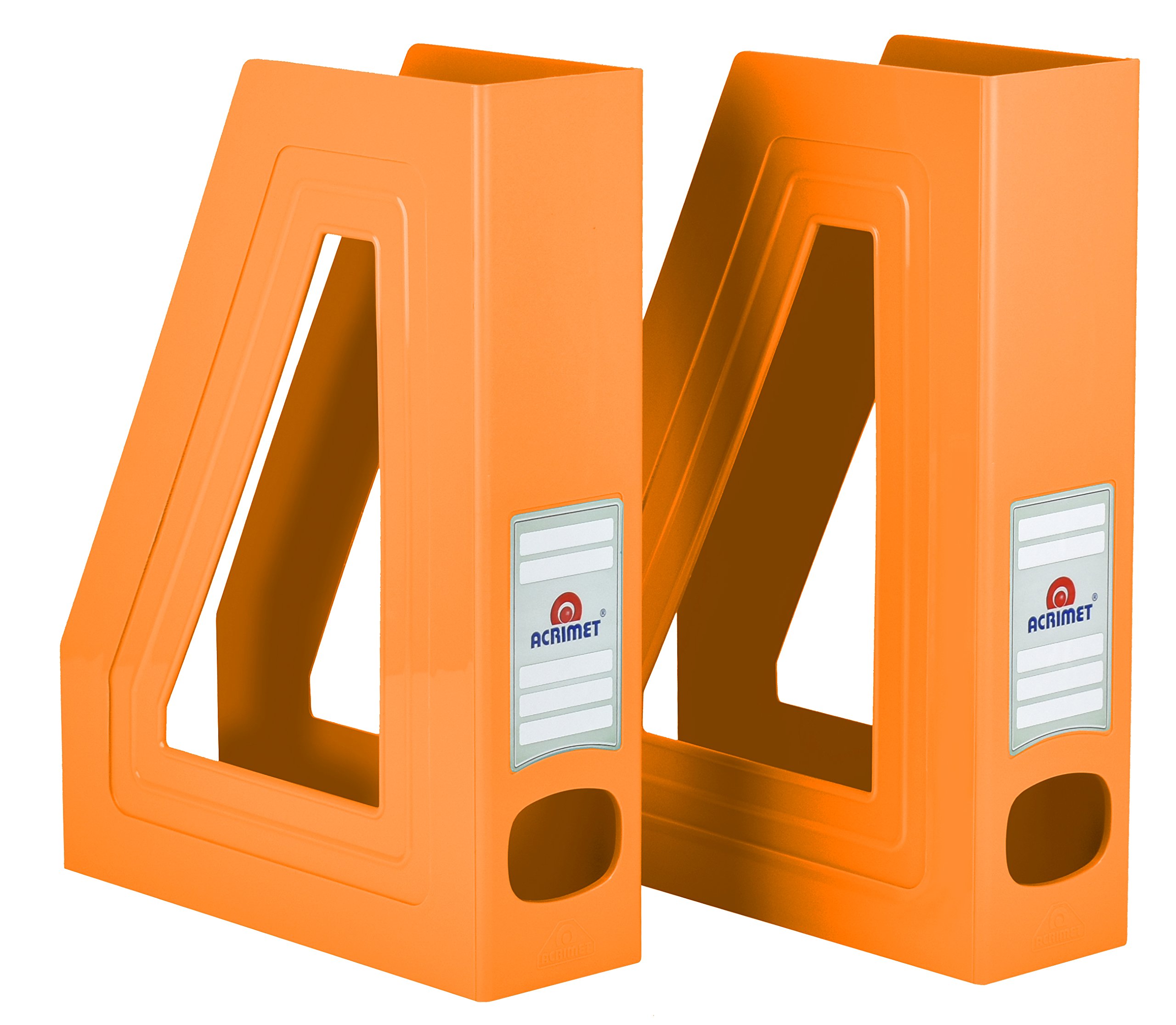 Acrimet Magazine File Holder – Vertical Rack for Documents, Folders and Mail, Durable Plastic Desk Organizer for Office & Home, Orange (2 Pack)