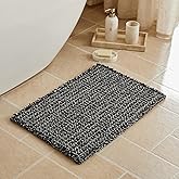 Triohero Waffle Bath Mat, Small Boho Bathroom Rugs Non Slip Washable, Ultra Soft Super Absorbent Quick Dry Farmhouse Bathroom Decor, 16" x 24", Black & White