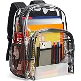 Vorspack Clear Backpack Heavy Duty PVC Transparent Backpack Extra Large Clear Backpacks with Reinforced Strap for College Workplace Security - Black