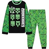 Minecraft 2-Pc Boys Pajama Set with Long Sleeve Cotton T Shirt & PJ Pants, Sleepwear Size 7-14, Creeper Gamer Gifts for Boys