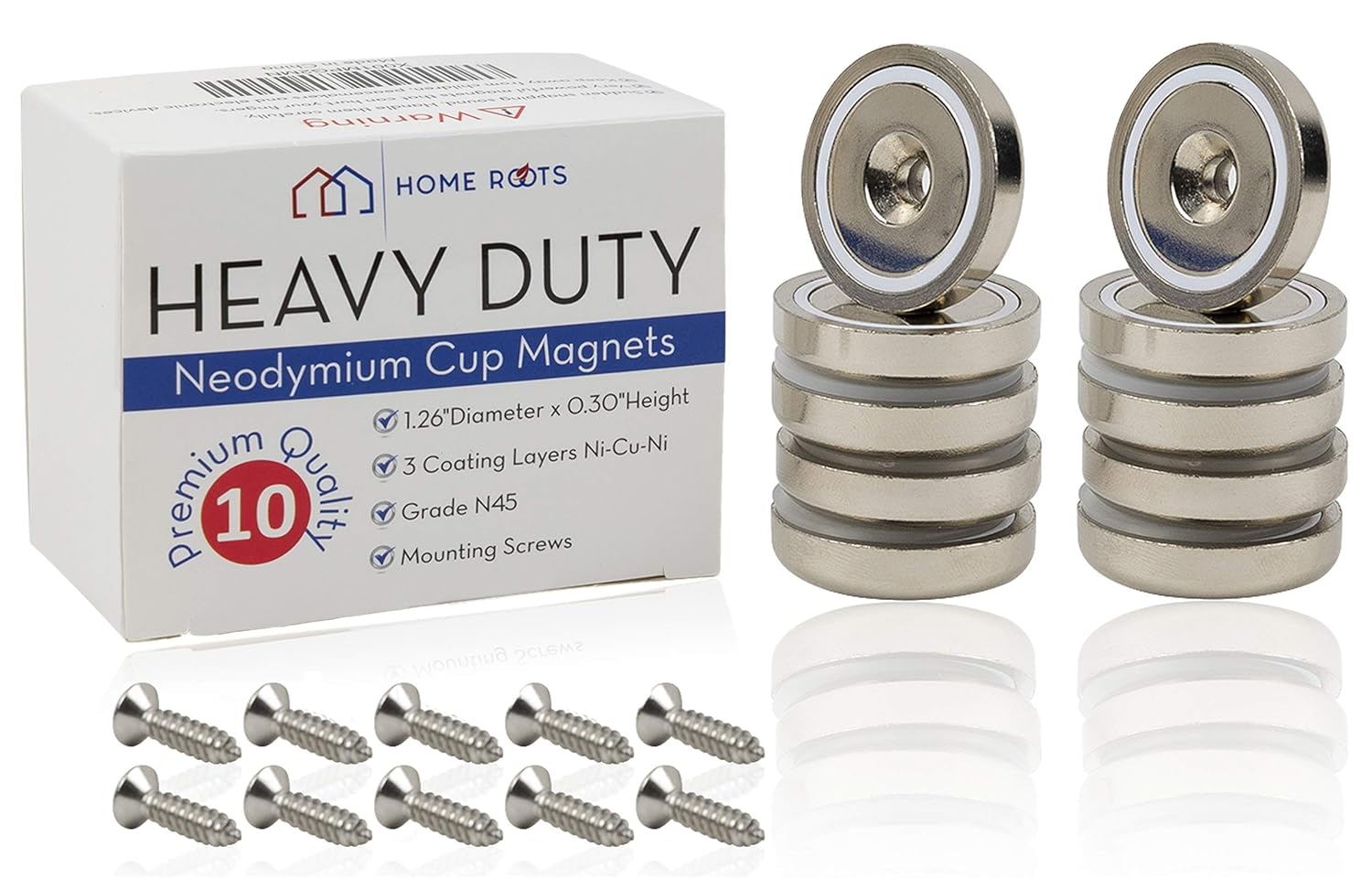 Heavy Duty Neodymium Cup 10 Pack 1.26" x 0.3" Rare Earth Super Strong Round Base