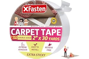 XFasten Super Strong Double Sided Carpet Tape Extra Sticky, 2-inch by 30-Yard, Heavy Duty Double Sides Area Rug to Carpet Gri
