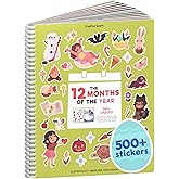 12 Months of The Year 500+ Sticker Book by Cupkin Fun Toddler Calendar Activity Coloring + Sticker Book, 12 Coloring Pages + Side by Side Scenes for 2–8 Years Children, Valentines Gifts for Kids