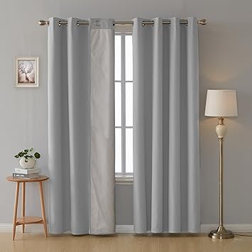 Deconovo 2er Set Vorhang mit Ösen für Wohnzimmer Oxford Thermovorhang Gardinen 240x135 cm Hellgrau