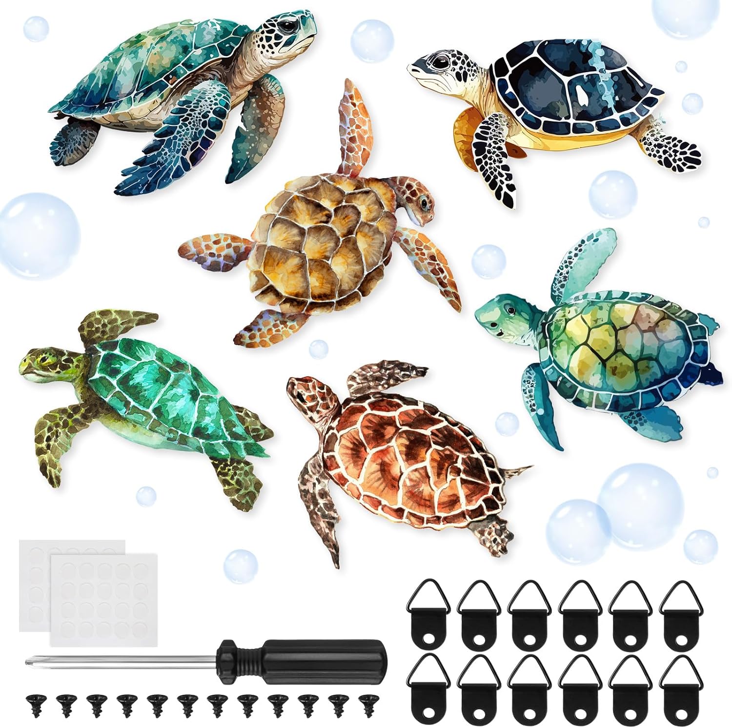 Plaques & Wall Art - Wesiti 6 Pcs 11.8 Inch Outdoor Turtle Art Wall Decor Hanging Turtle Wall Decor Beach Colorful Ocean Sea Wooden Turtle Art for Indoor Outdoor Home Garden Bathroom Pool Porch Fence Decorations