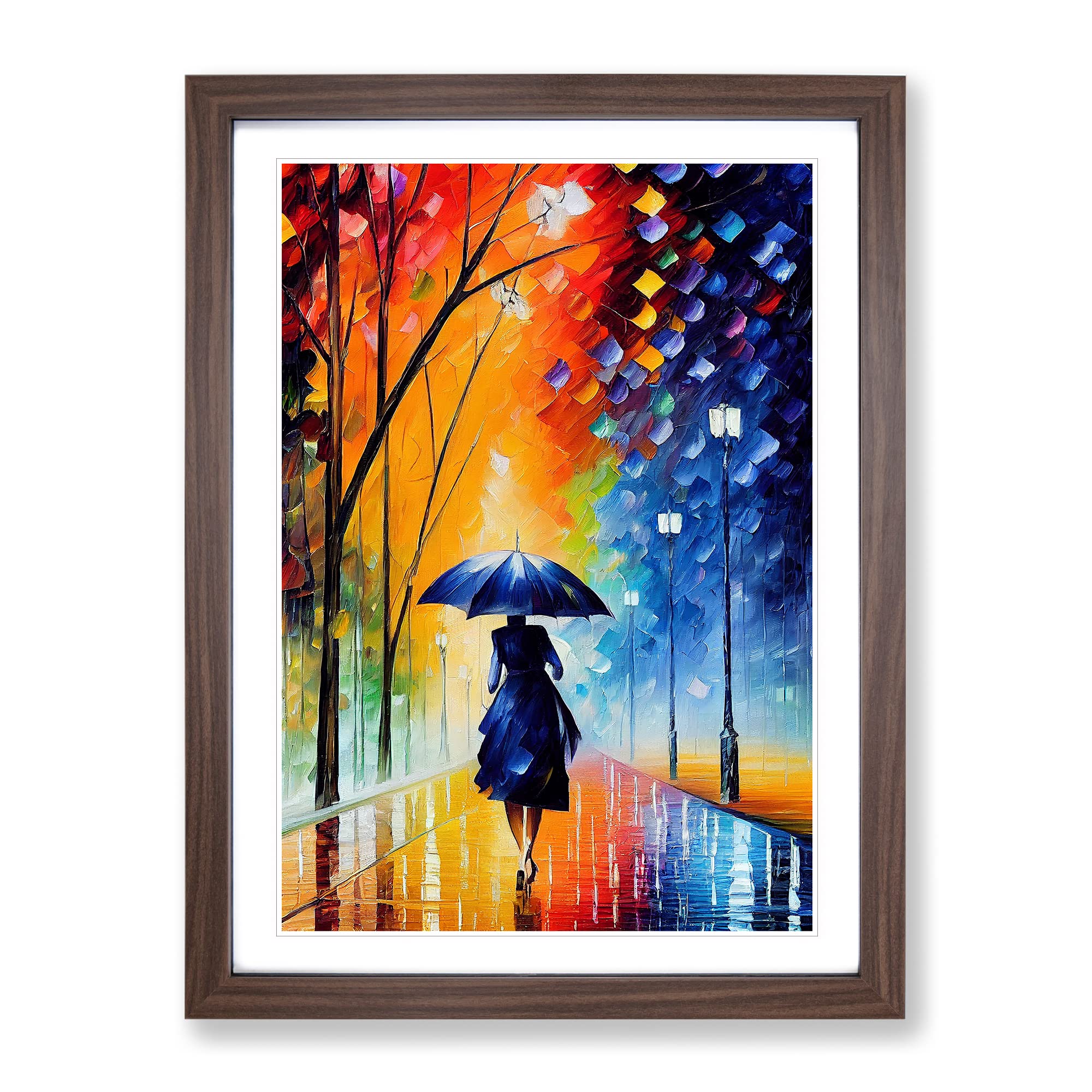 Woman With An Umbrella Framed Print | A4 Walnut Framed Wall Art | Ready to Hang | Modern Nature Picture | Living Room Bedroom Lounge Office