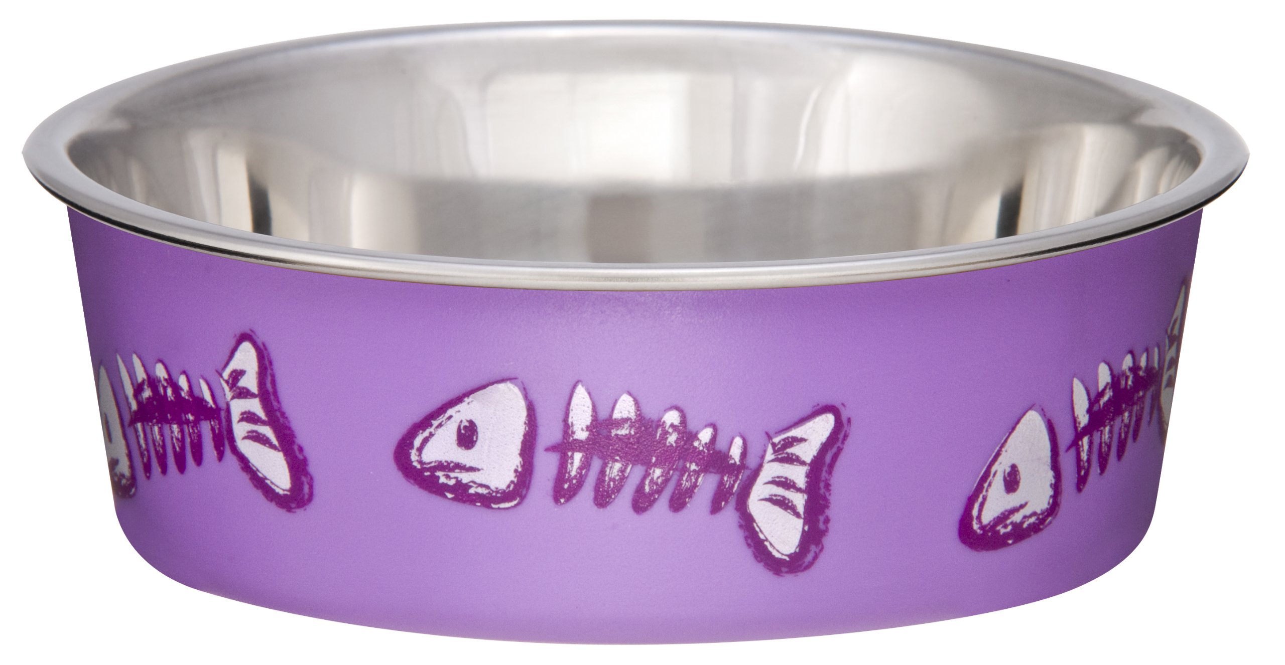 Loving Pets Stainless Steel Bella Non-Slip Dishwasher Safe & Bacteria Resistant Metallic Pet Dish - Purple Fish Skeleton - X-Small (284 ml)