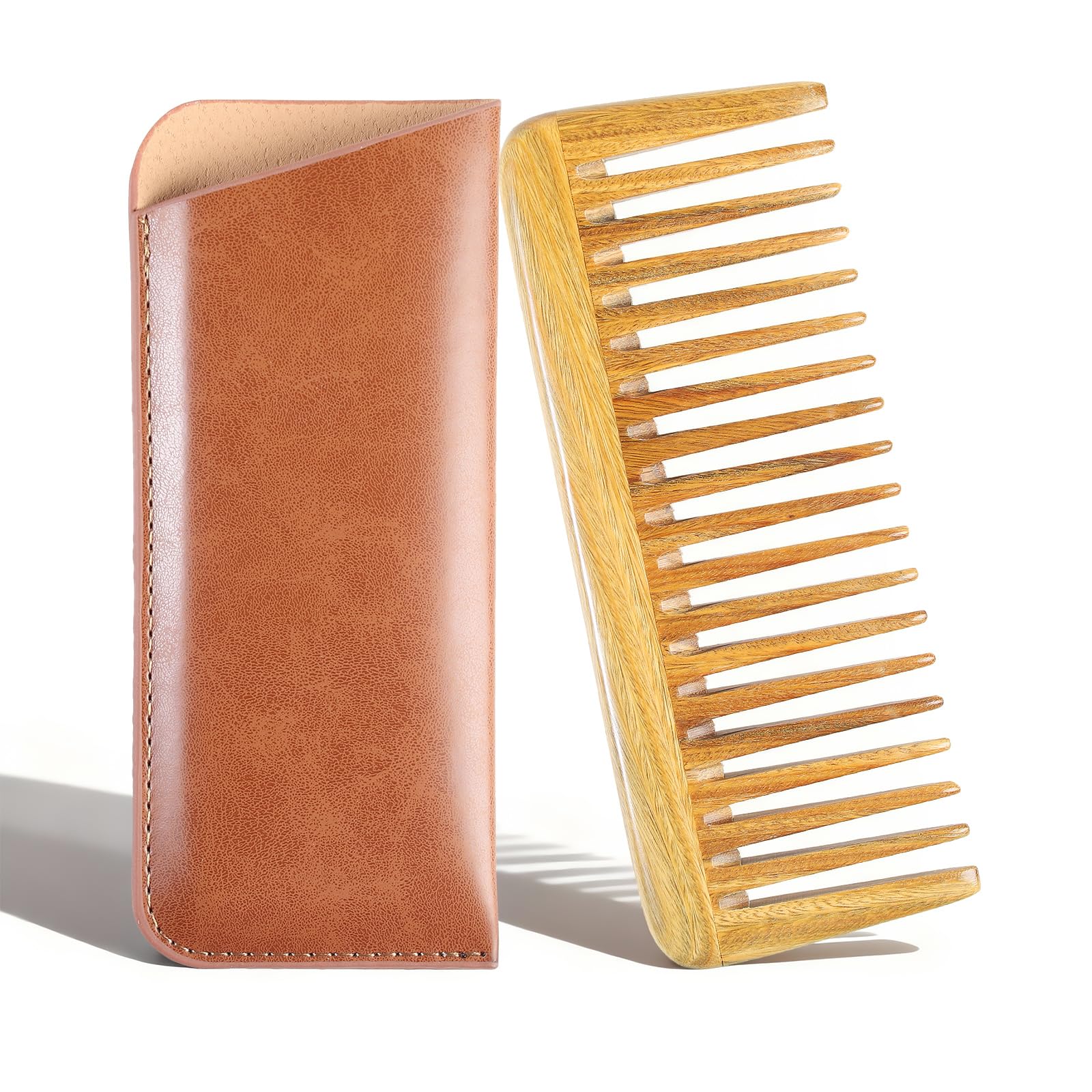 Onedor Handmade 100% Natural Green Sandalwood Hair Combs - Anti-Static Sandalwood Scent Natural Hair Detangler Wooden Comb (Extra Wide Tooth Pocket Comb)