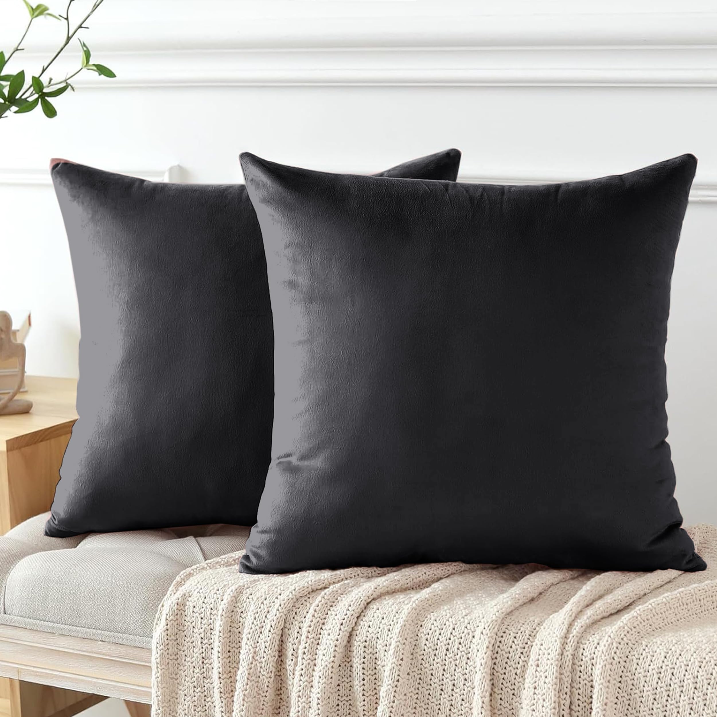 My home store Velvet Cushion Covers 45cm x 45cm - 18" x 18" Pack of 2 Charcoal Covers for Bedroom Livingroom Sofa with Invisible Zipper