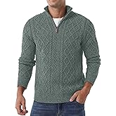 Askdeer Men's Quarter Zip Sweater Mock Neck Pullover Sweater Classic Casual Fisherman Sweaters
