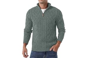 Askdeer Men's Quarter Zip Sweater Mock Neck Pullover Sweater Classic Casual Fisherman Sweaters