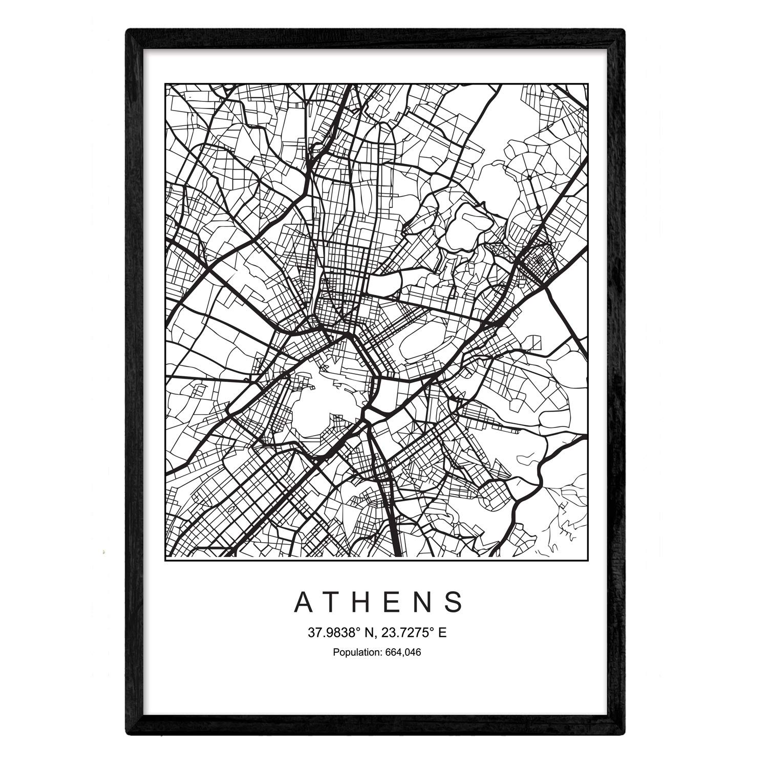 Blade Athens city map Nordic style black and white. A3 size,printed poster paper No 250 gr. Paintings, prints and posters for living room and bedroom