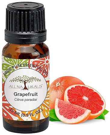 ALL NATURALS Grapefruit Essential Oil 15ml 100% Pure for Glowing Skin, Mood Enhancing & Diffusers (Sweet Citrus Aroma)
