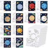 Anseal 12 Packs Planet Pre Drawn Canvas to Paint,Pre Printed Canvas for Kids Adults, Space Planet Party Favors, Pre Stretched Canvas Outline Painting Boards for Beginners, Students, Party Favor