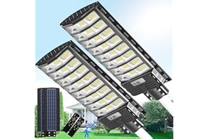 BUYTHA 2 Pack 2000W Solar Parking Lot Lights, 6500K LED Solar Street Lights Outdoor Waterproof Motion Sensor Outdoor Street Lights with Remote Control Dusk to Dawn Commercial for Yard, Path, Driveway, Garage