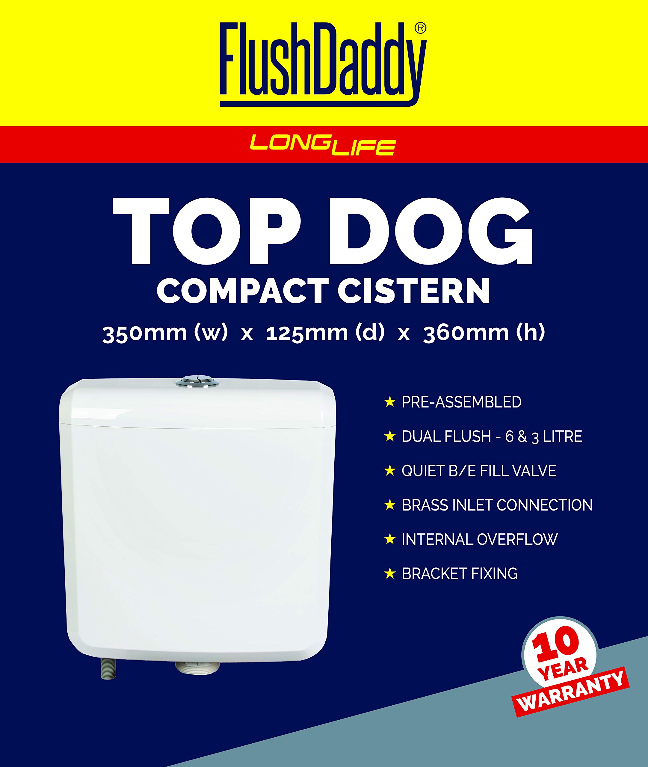 FLUSHDADDY CIST10 Top Dual Flush Cistern Bottom Entry, 6 Litre