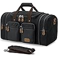 Gonex Canvas Duffle Bag for Travel, Expandable Water Resistant 50L Carry on Duffel Overnight Weekender Gym Bag with Wet Dry Separation Pocket & Suitcase Handle Sleeve, Dark Grey