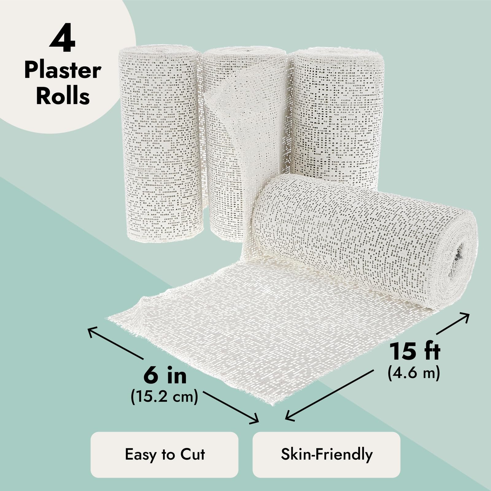 4 Pack Plaster Cloth Rolls for Belly Casting 6 in x 15 ft - Gauze Bandages for Mask Making - Wrap Strips for Paper Mache Paste Sculptures - Arts and Crafts
