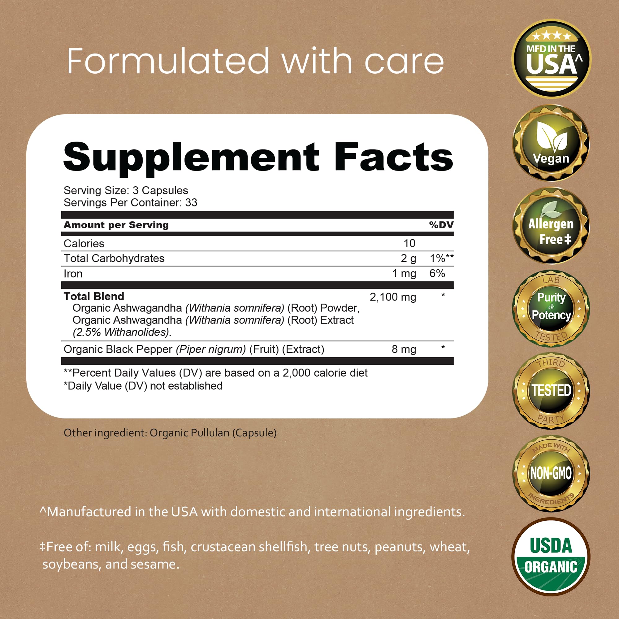 NaturaLife Labs Organic Ashwagandha 2100 mg per Serving – Root Powder & Extract – 100 Capsules – Vegan, Non-GMO, Gluten-Free