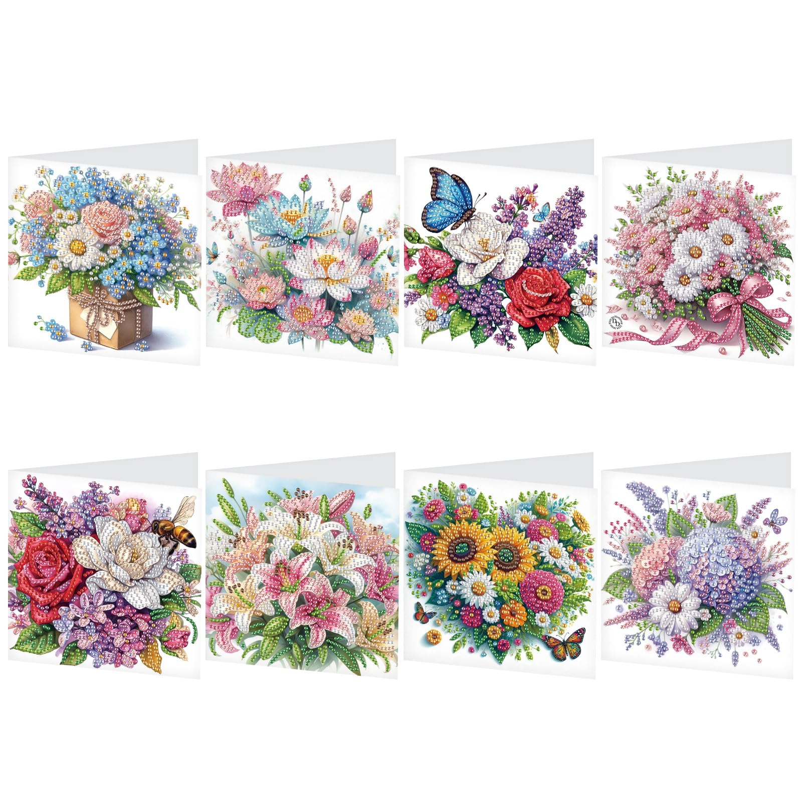 Photo 1 of **USED, INCOMPLETE** Diamond Art Painting Greeting Card Kit Diamond Art Greeting Cards Special Shaped Diamond Painting Greeting Card Arts Crafts for Christmas Birthday Thanksgiving Day Holiday (Flowers 30x15cm)