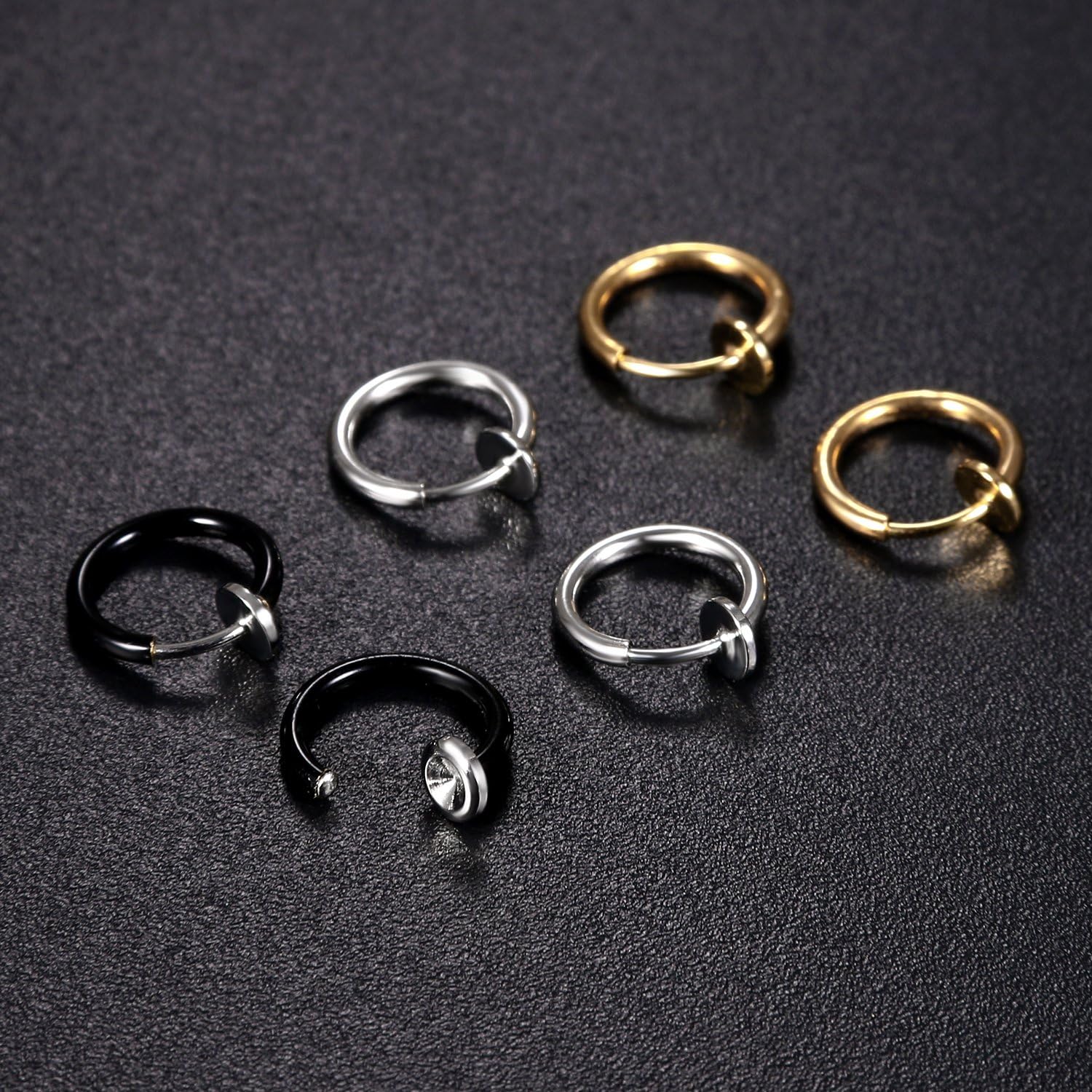 Oidea 6pcs 8MM Stainless Steel Hoop Non Pierced Fake Earrings Nose Rings for Tragus,Cartilage,Gold,Silver,Black - Image 4