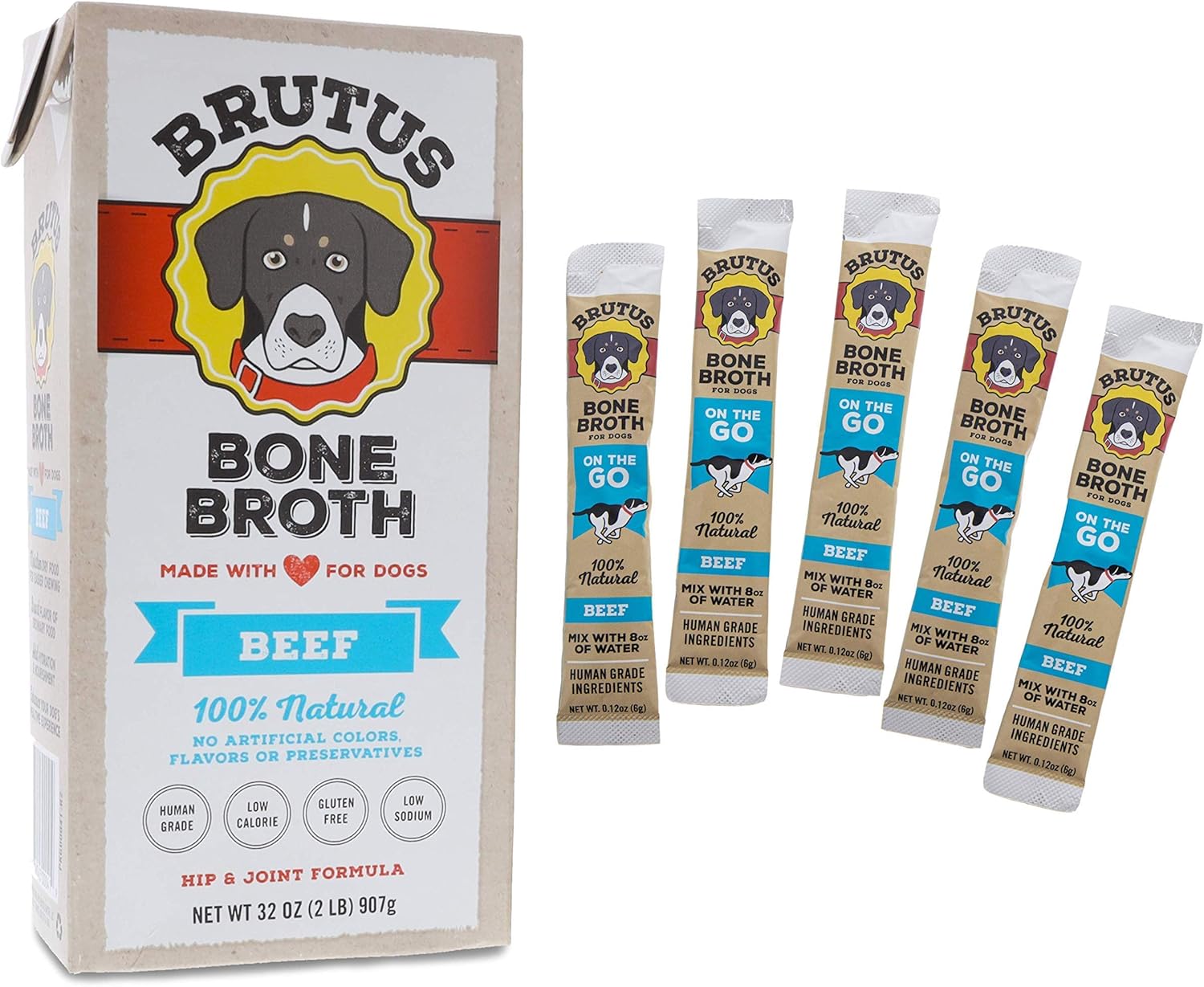 Brutus Bone Broth for Dogs (Beef, 2Pack) and Brutus On