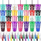 Funnymoom 28 Sets Employee Appreciation Cups 24oz Thank You Plastic Tumblers with Silicone Keychains Reusable Appreciation Coffee Mugs for Christmas Team Employee Coworker Gifts