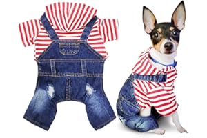 SILD Pet Denim Jumpsuit Dog Jeans Hoodies Cool Blue Coat Medium Small Dogs Classic Jacket Puppy Blue Vintage Washed Vests (M)