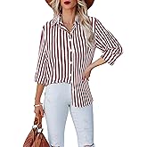 hearain Super Soft Women's Striped Button Down Shirts Linen Dress Shirts Casual Long Sleeve Blouses Tops