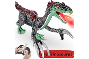 HAYXUN Remote Control Dinosaur Toys for Kids 3-12, 18.2" Jurassic Therizinosaurus Toys Imitates Walking, Roars - 2.4 GHz RC Robot Dino Toys w/Light & Spray, Christmas Birthday Gift for Kids