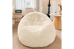 XeGe Fluffy Stuffed Animal Storage Bean Bag Chair Cover(No Filler), Faux Fur Washable Ultra Soft Bean Bag Cover for Plush Toys or Textile, Plush Shaggy Large Bean Bag for Adults Kids Teens, Beige