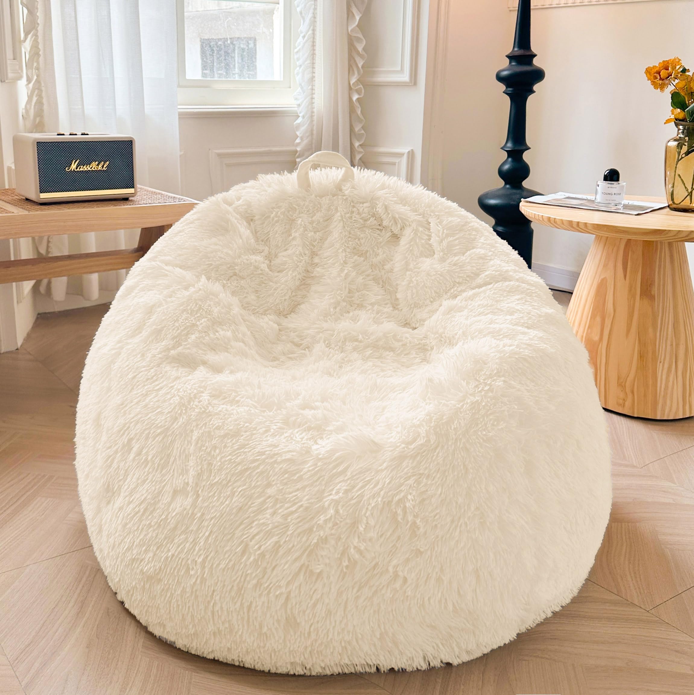 Photo 1 of XeGe Fluffy Stuffed Animal Storage Bean Bag Chair Cover(No Filler), Faux Fur Washable Ultra Soft Bean Bag Cover for Plush Toys or Textile, Plush Shaggy Large Bean Bag for Adults Kids Teens, Beige