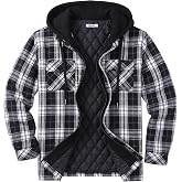 COOFANDY Men's Flannel Plaid Shirt Jacket Hooded Quilted Lined Shacket | Lightweight warmth without bulk, full zip with button down front, drawstring hood, 2 chest + 2 side pockets, fall to spring