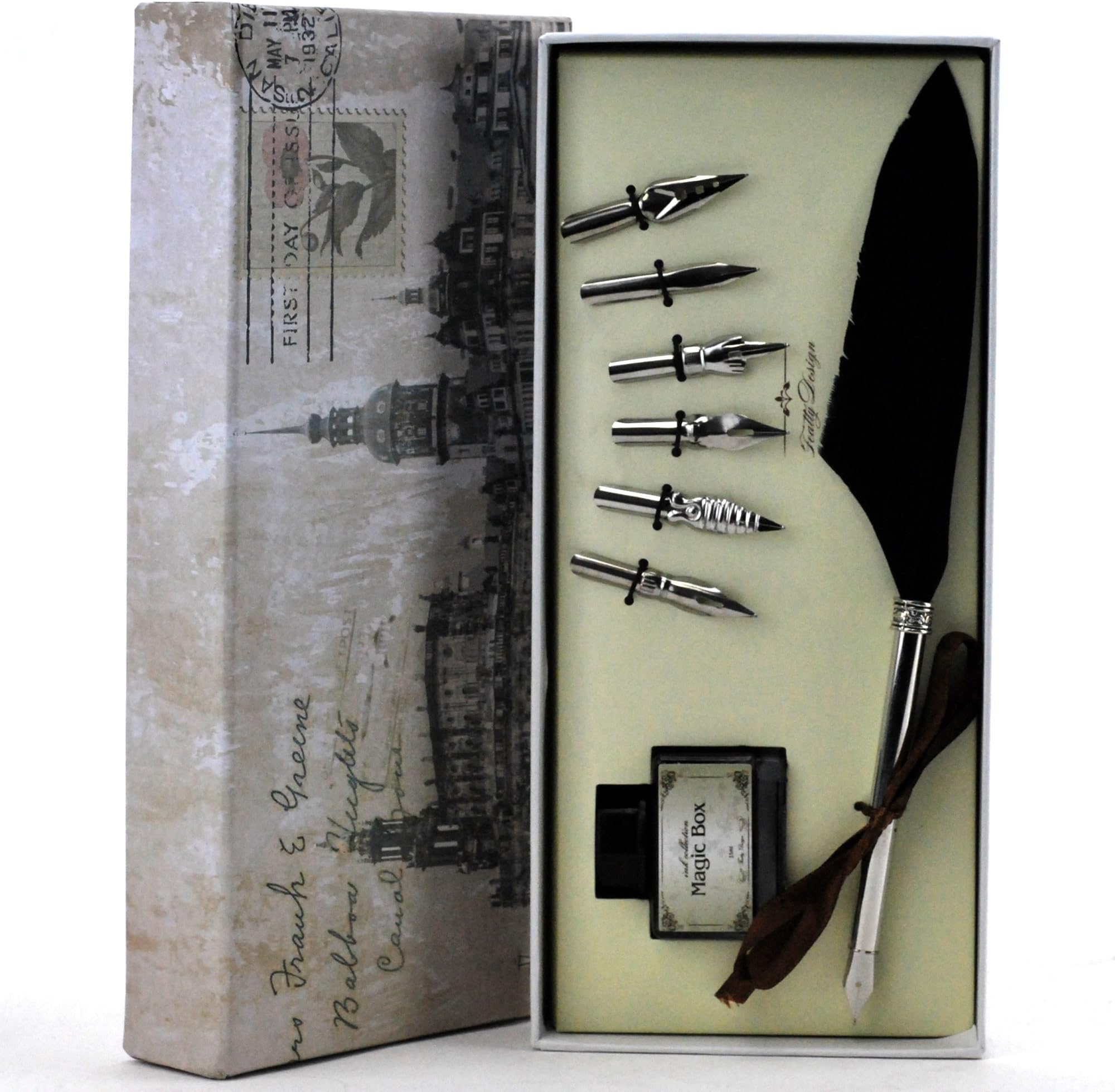 Quill Pen,Luxury Quill Pen and Ink Set (Silver)