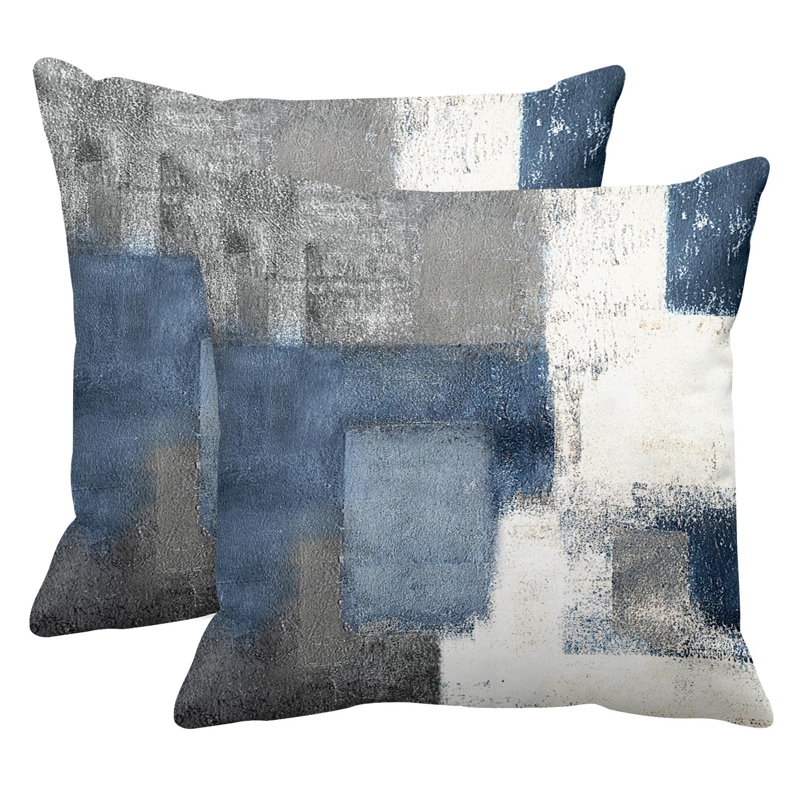 Britimes Throw Pillow Covers Modern Home Art Decor, 16 x 16 Inches Set of 2 Pillow Cases Decorative, Abstract Oil Painting Pillowcases for Bedroom, Living Room, Cushion Couch Sofa, Blue White
