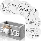 Queekay Coasters Set of 6 with Holder White Gray 4 inch Wood Farmhouse